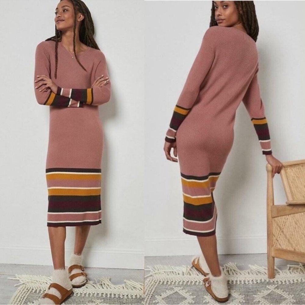 NWOT Saturday Sunday Anthro Pink Rose Parvati Midi Sweater Dress Size Sm…
